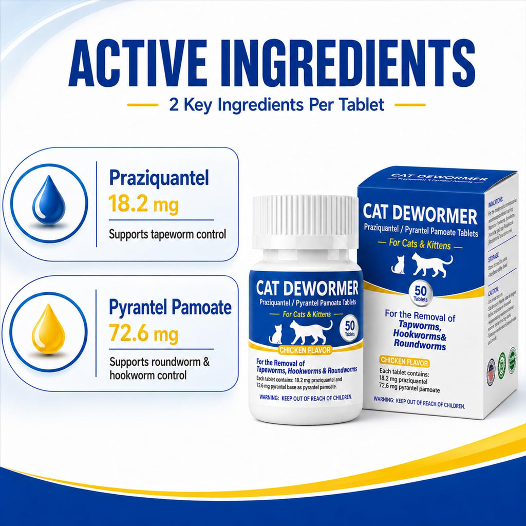 Cat Dewormer Tablets for Tapeworms, Roundworms and Hookworms W1790