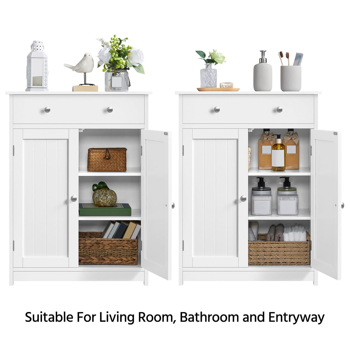White Bathroom Storage Cabinet with Drawer and 2 Doors M79260