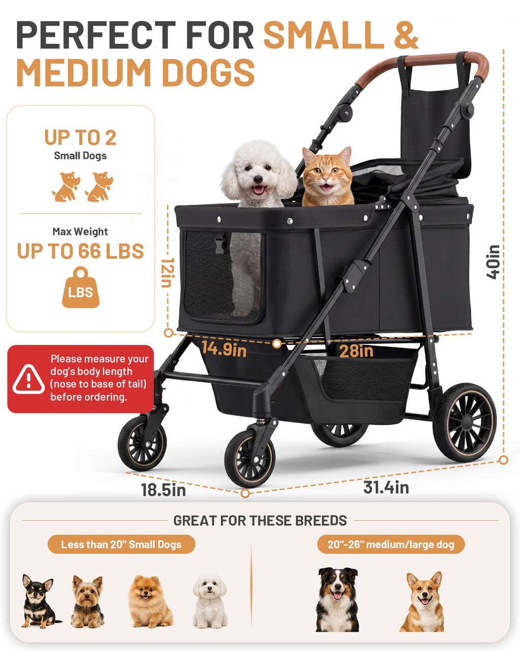 Foldable Ventilated Dog Stroller with Canopy C670