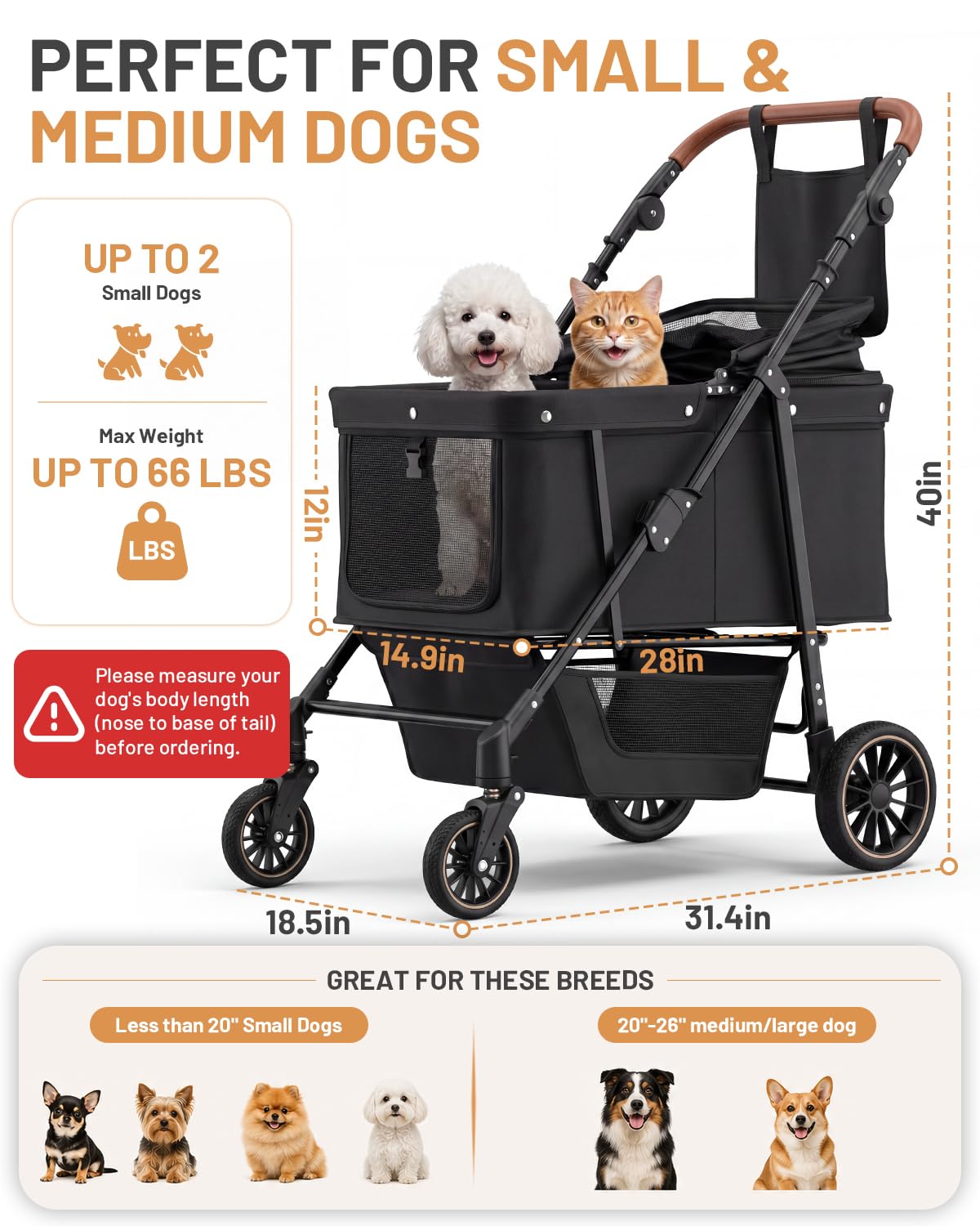 Foldable Ventilated Dog Stroller with Canopy C670