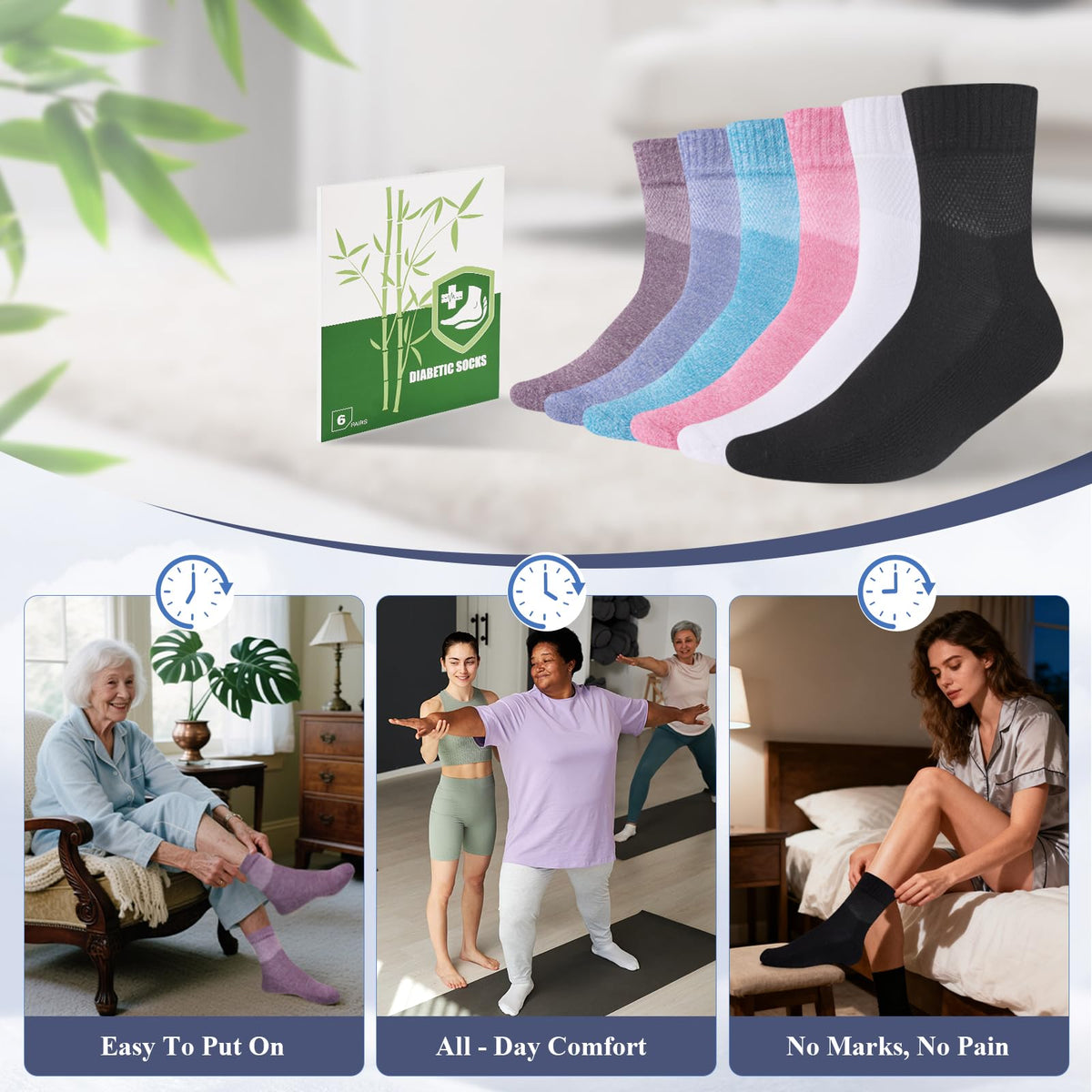 Bamboo Viscose Non Binding Wide Top Ankle Socks W395