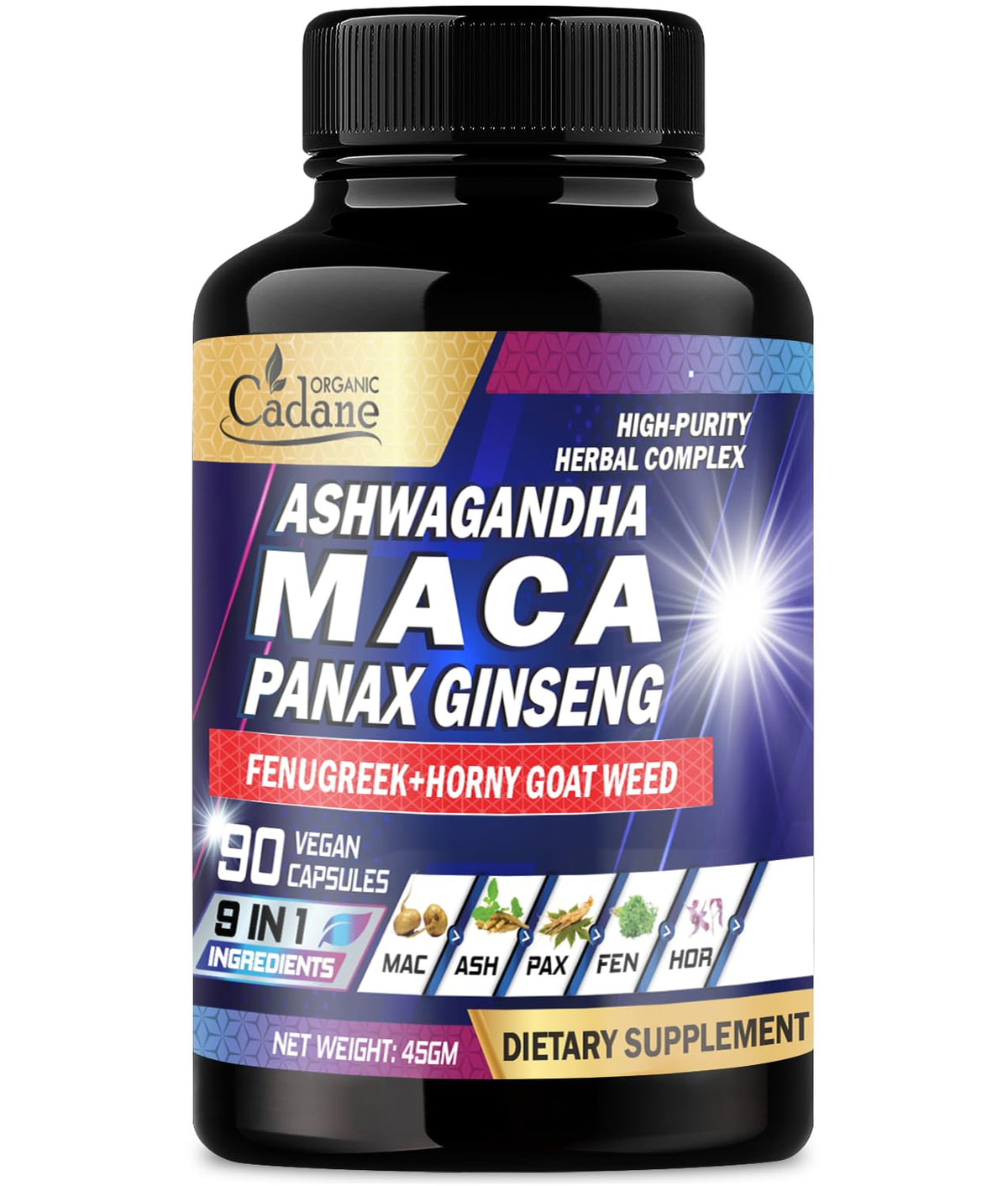 Maca Root Ashwagandha Panax Ginseng Supplement 90 Capsules I4874