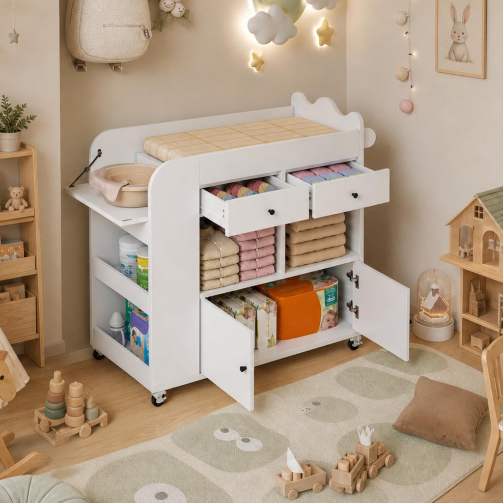 White 2 Drawer Baby Changing Table with Wheels O211