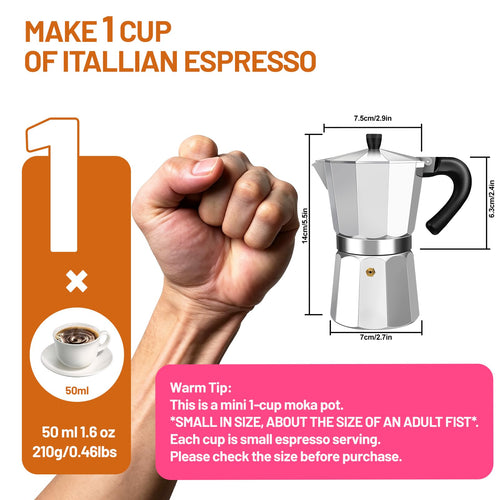 1-2 Cup Aluminum Stovetop Moka Pot Espresso Maker O837