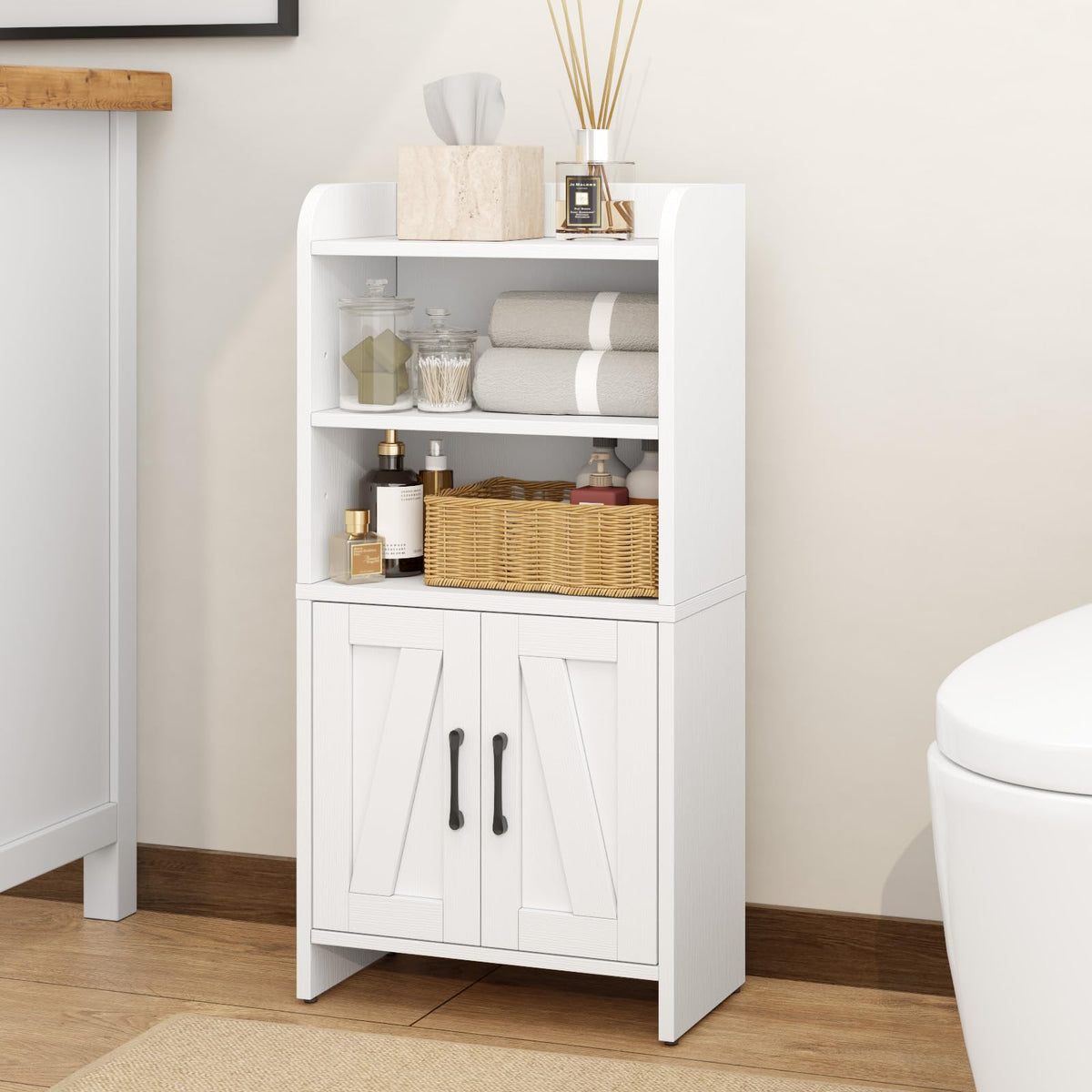 White Small Bathroom Storage Cabinet with 2 Doors and Shelves R692