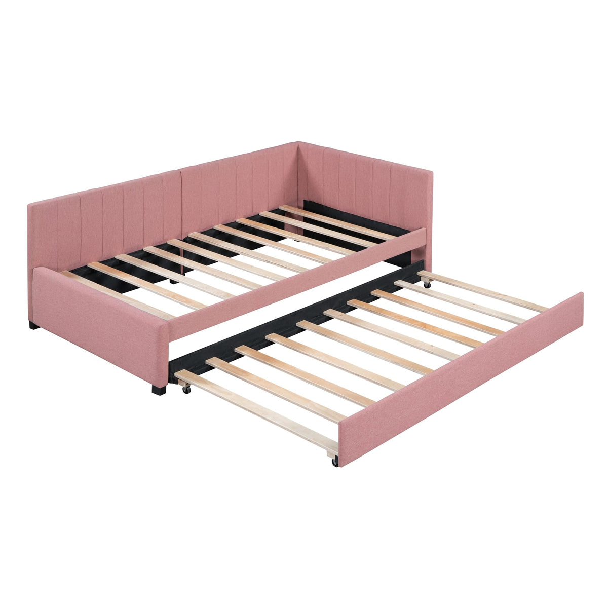 Pink Linen Fabric Twin Size Daybed with Trundle Y56192