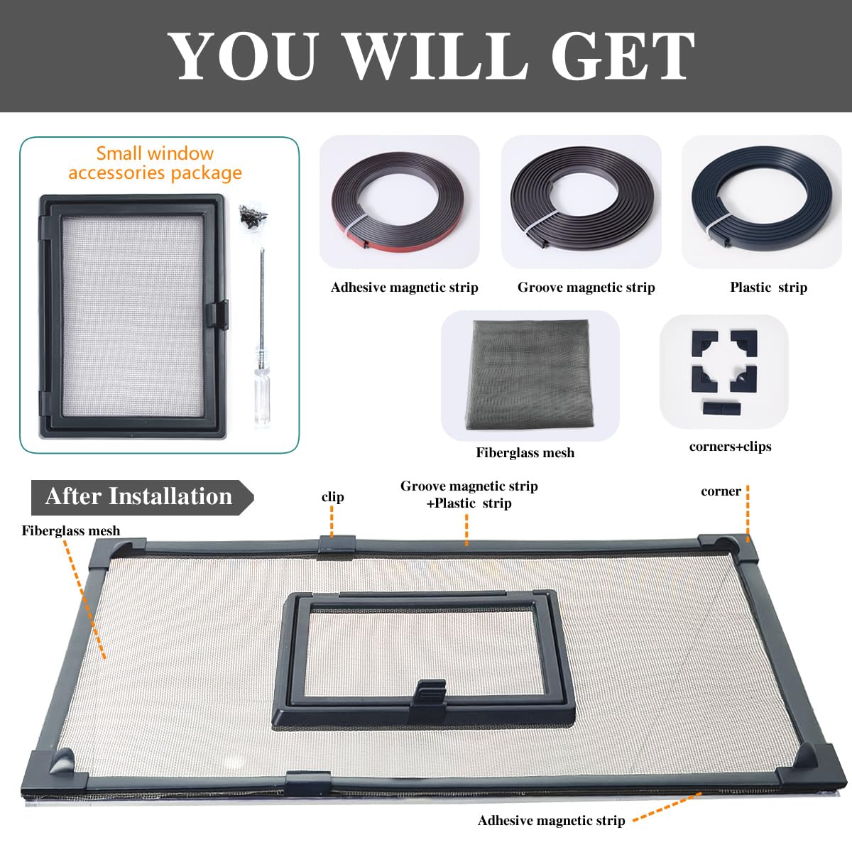 Magnetic Fish Tank Cover with Feeding Window Dark Grey Frame Grey Fiberglass Net C83622