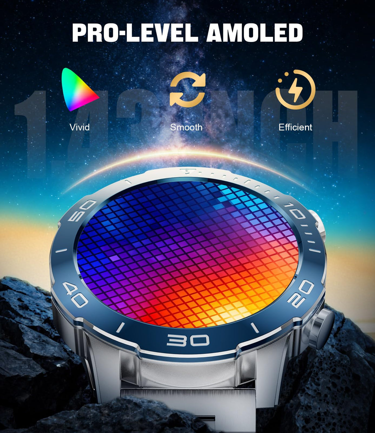 Smart Watch with Heart Rate SpO2 Sleep Monitor IP68 Waterproof Silver Blue 40mm K547575