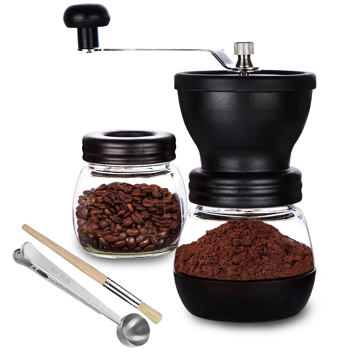 Manual Coffee Grinder with Ceramic Burr and 2 Glass Jars A79914