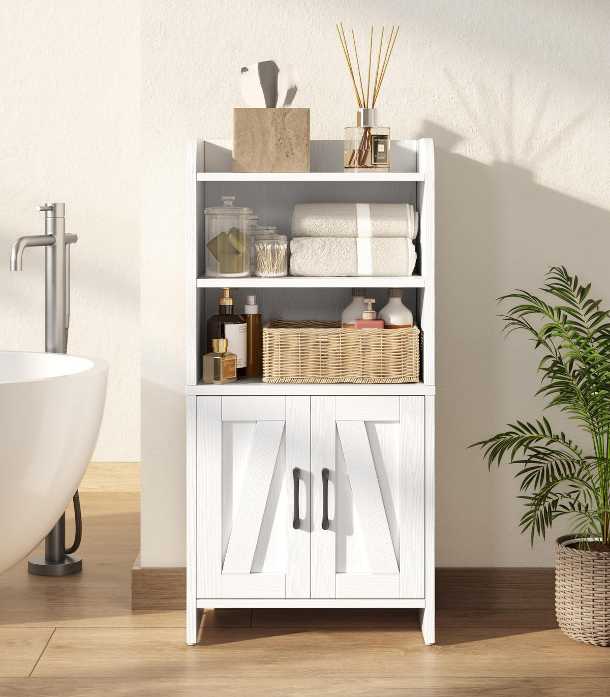White Small Bathroom Storage Cabinet with 2 Doors and Shelves R692