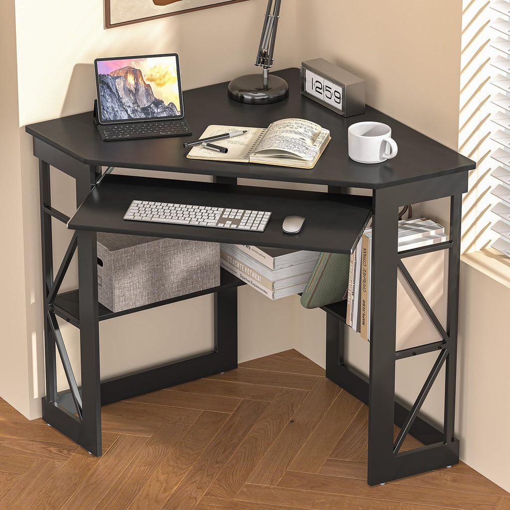 Black Corner Computer Desk with Keyboard Tray P217816