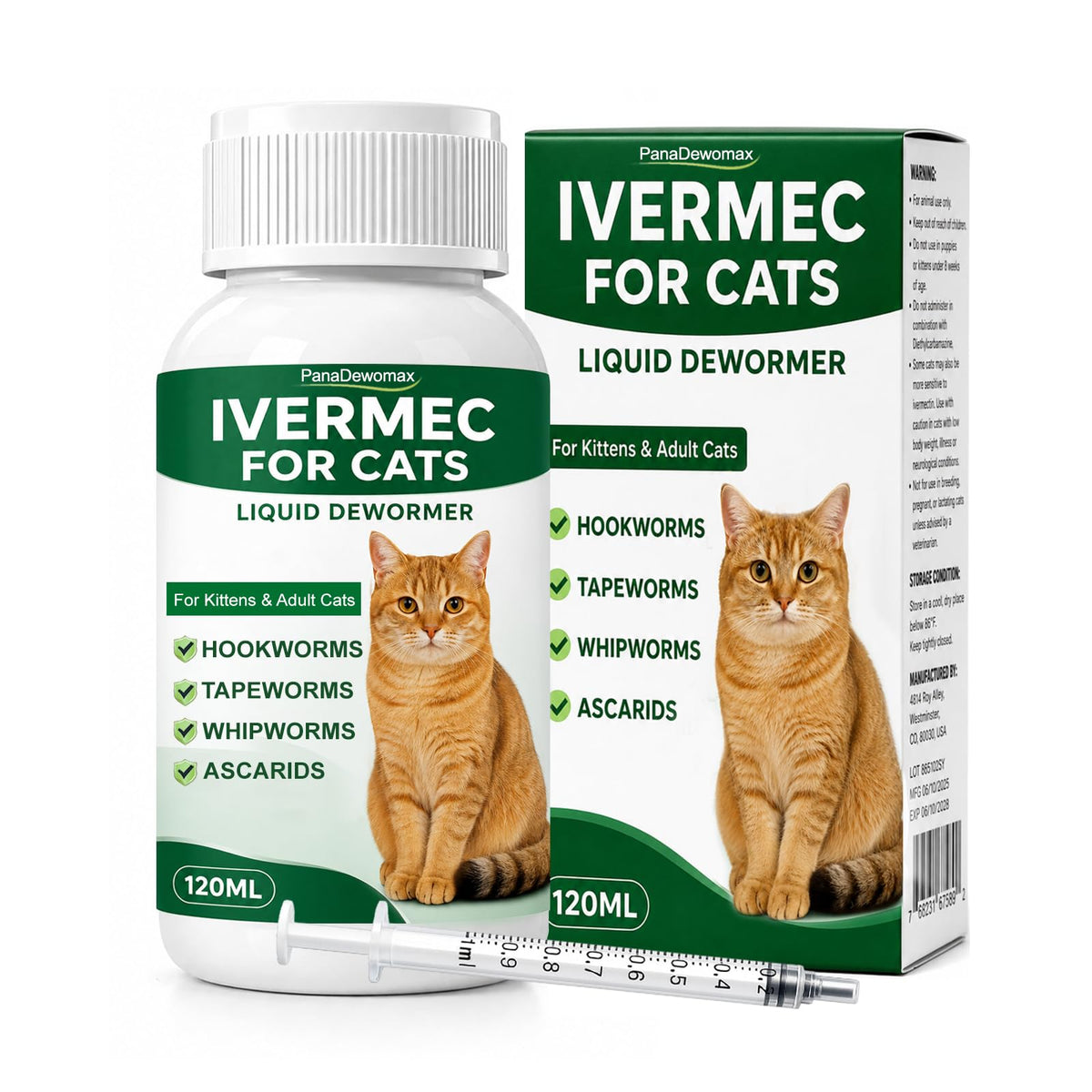 Broad Spectrum Cat Dewormer for Tapeworms, Roundworms and Hookworms J30192