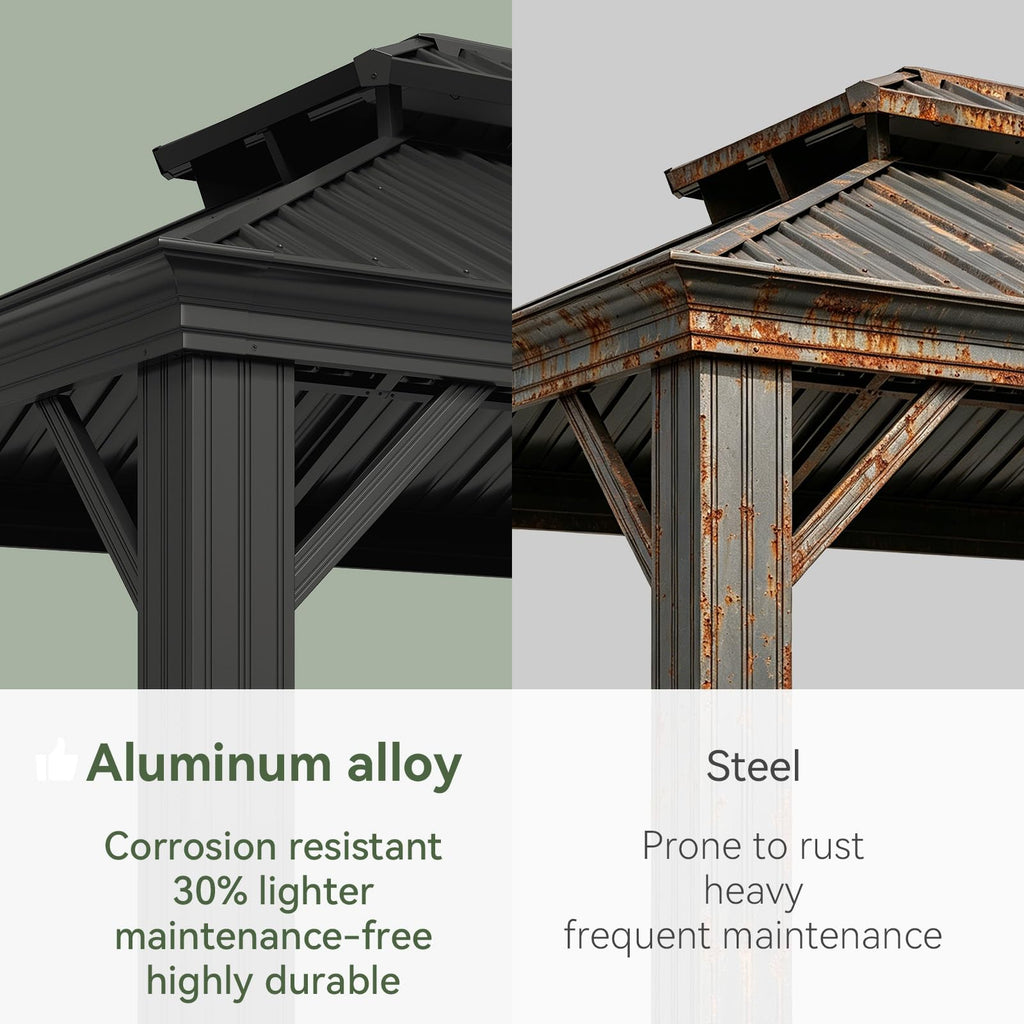 10x14 FT Hardtop Gazebo with Galvanized Steel Double Roof and Aluminum Frame R85585