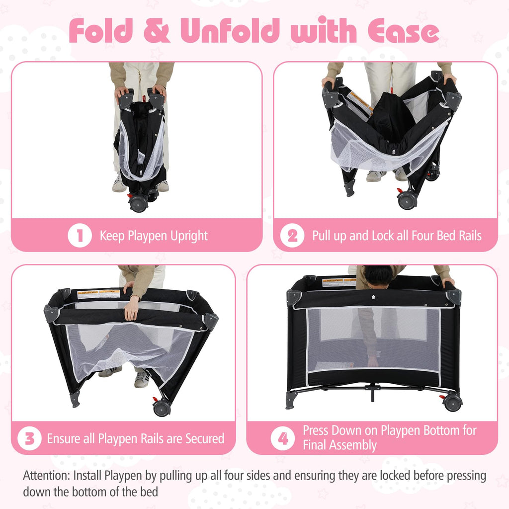 4 in 1 Folding Playpen with Bassinet and Carry Bag Z386317