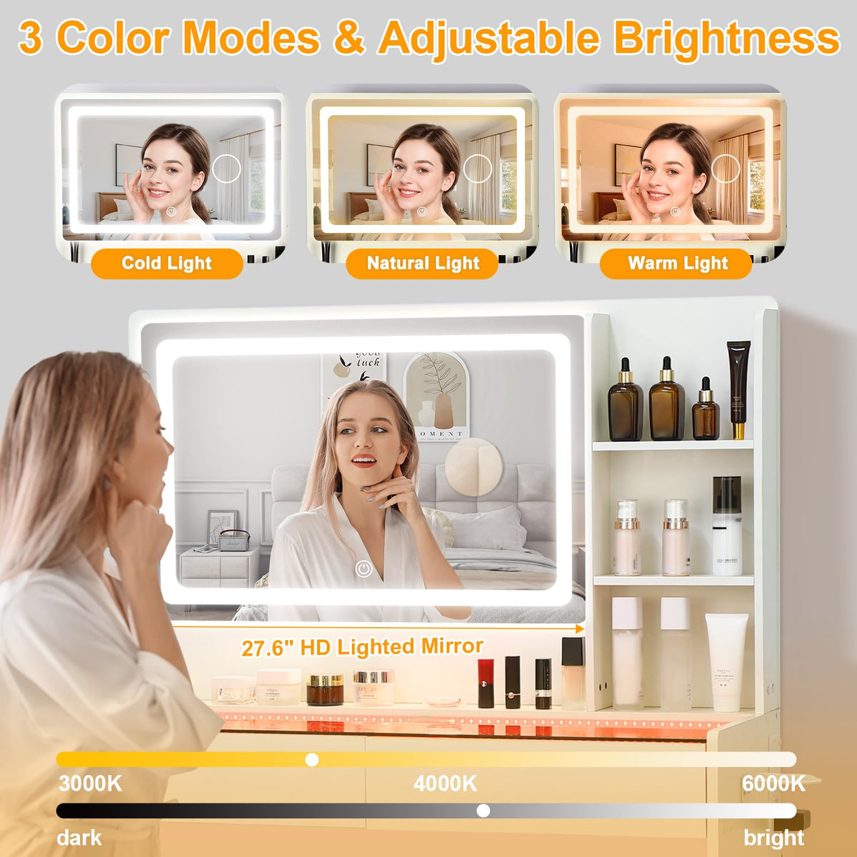 White Makeup Vanity Desk with LED Mirror V3988