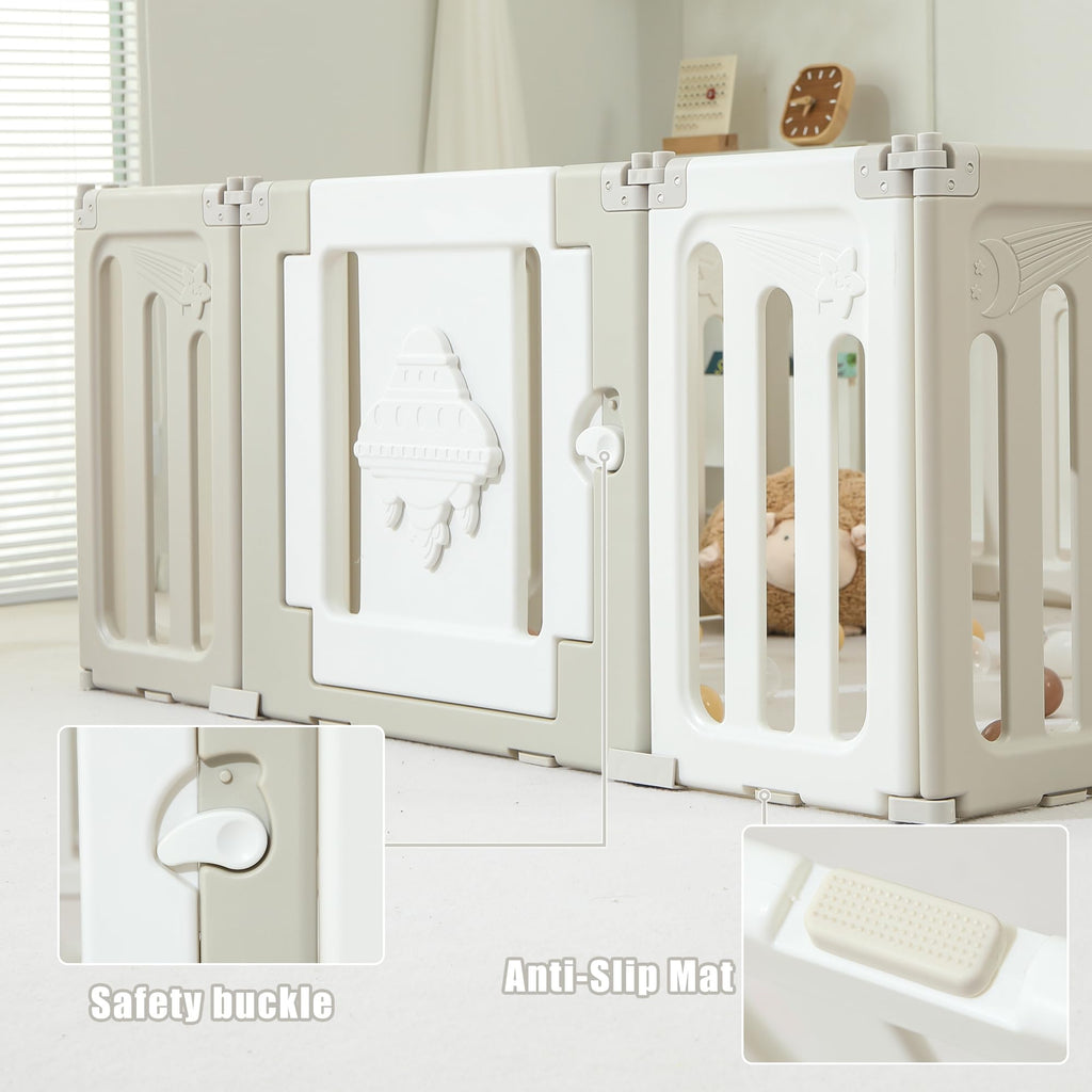 14 Panel Foldable Grey Baby Playpen D582808