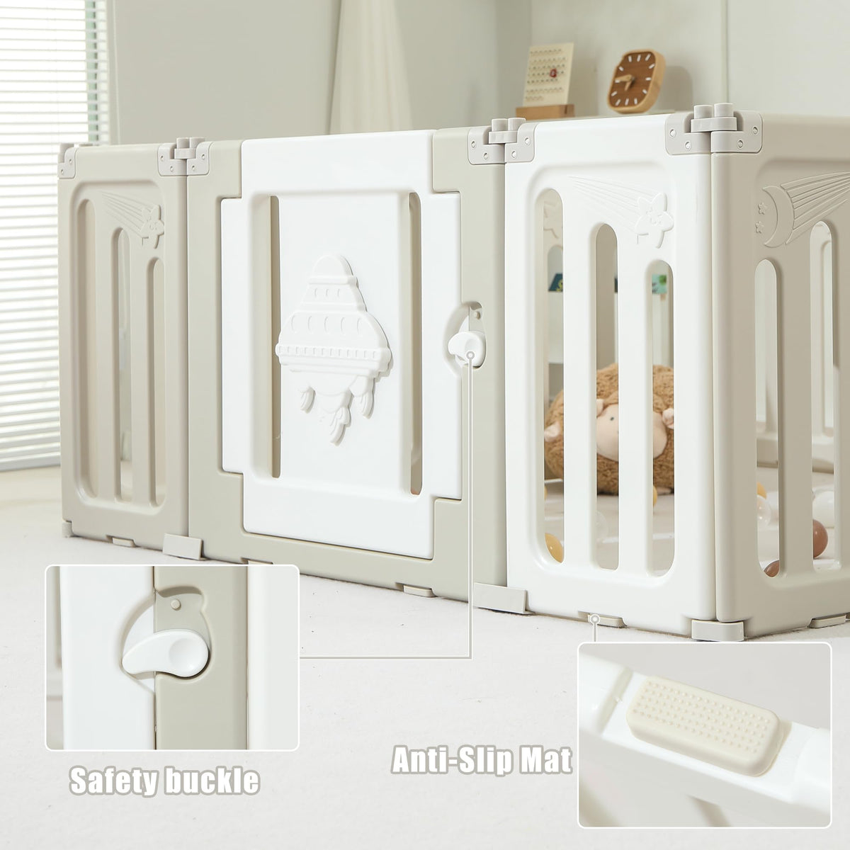 14 Panel Foldable Grey Baby Playpen D582808
