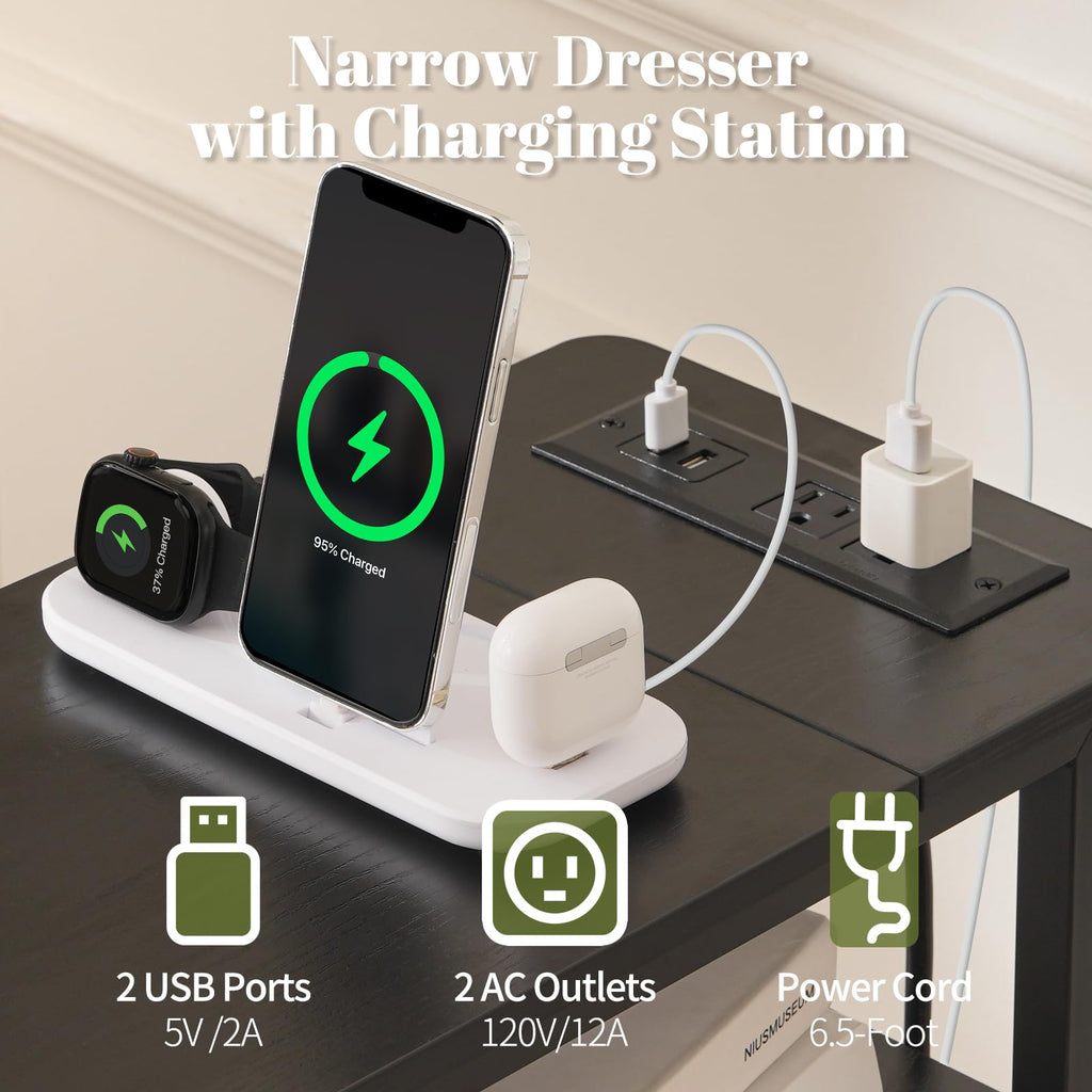 Narrow Nightstand with Charging Station X419866