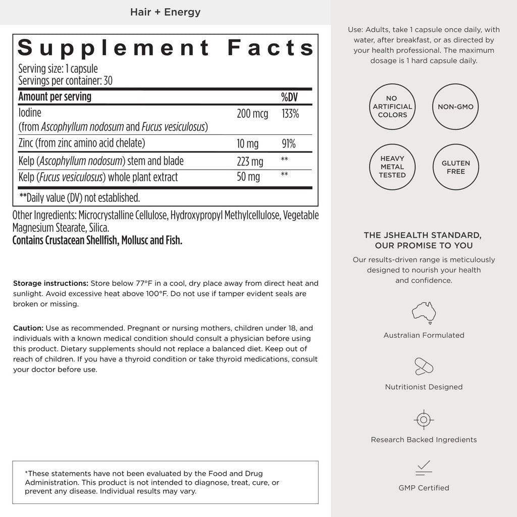 Hair Growth Vitamins with Kelp Iodine and Zinc 30 Capsules B643185