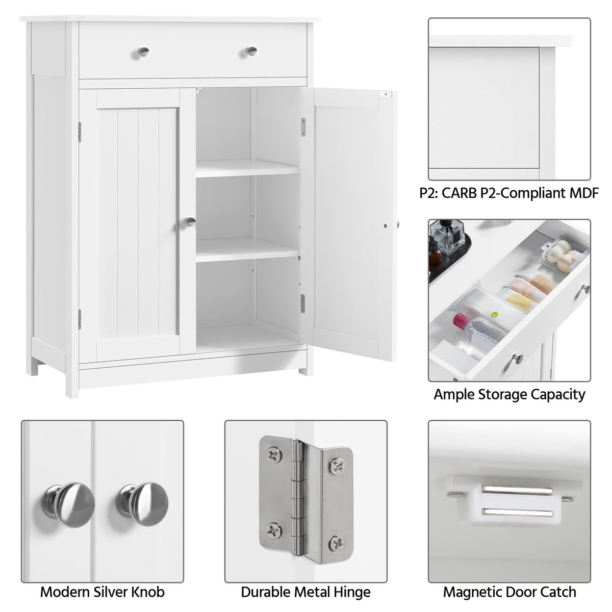 White Bathroom Storage Cabinet with Drawer and 2 Doors M79260