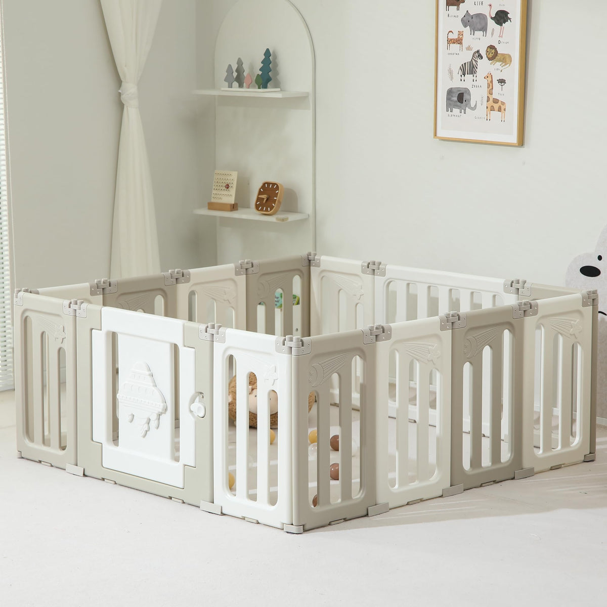 14 Panel Foldable Grey Baby Playpen D582808