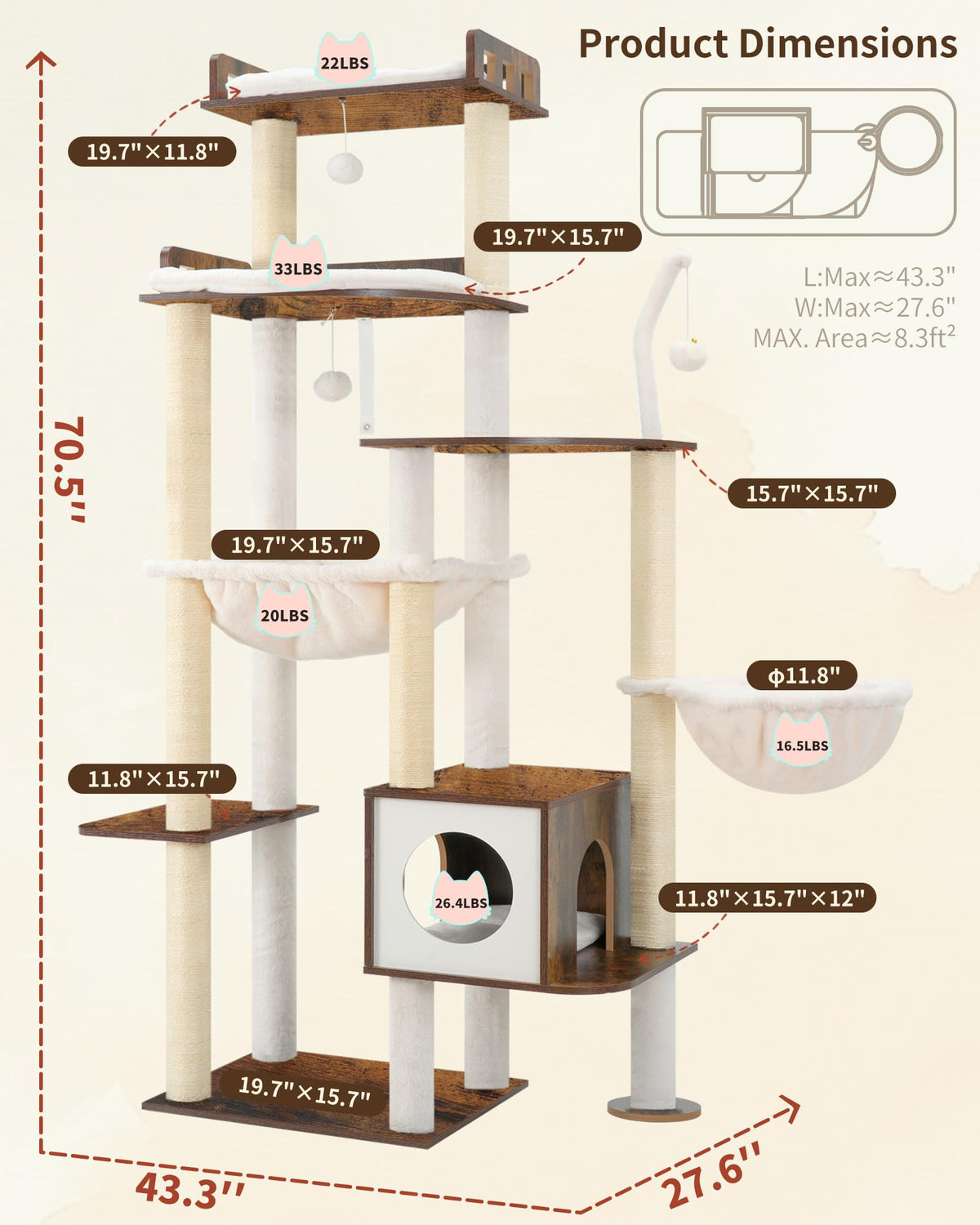 70.5" Wood Tall Cat Tree X95894