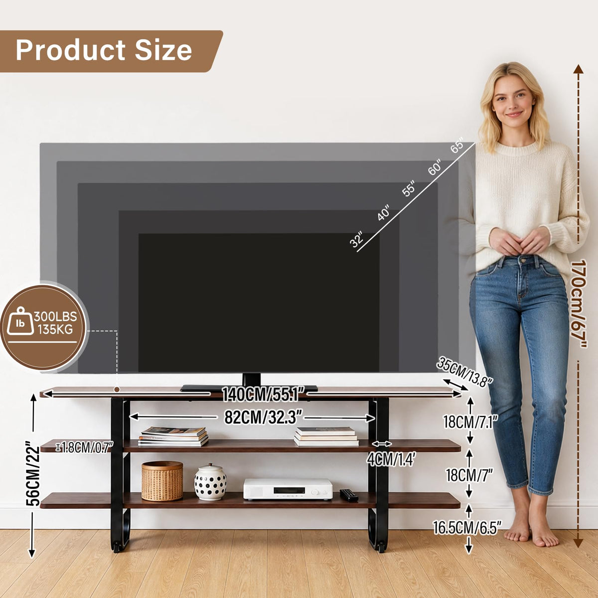Walnut 3-Tier TV Stand Z16240