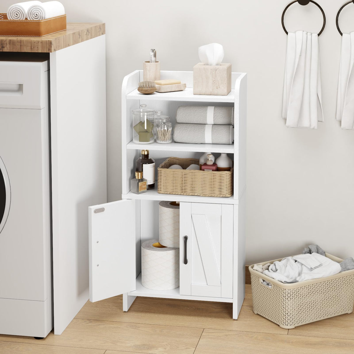 White Small Bathroom Storage Cabinet with 2 Doors and Shelves R692