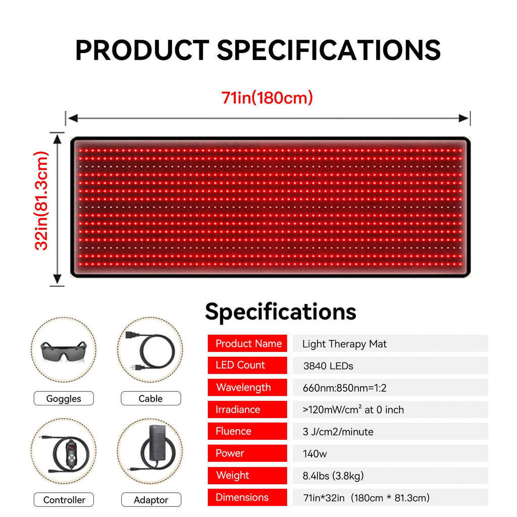 Red Light Therapy Mat 3840pcs LED 660nm 850nm 71''x 32'' R308676