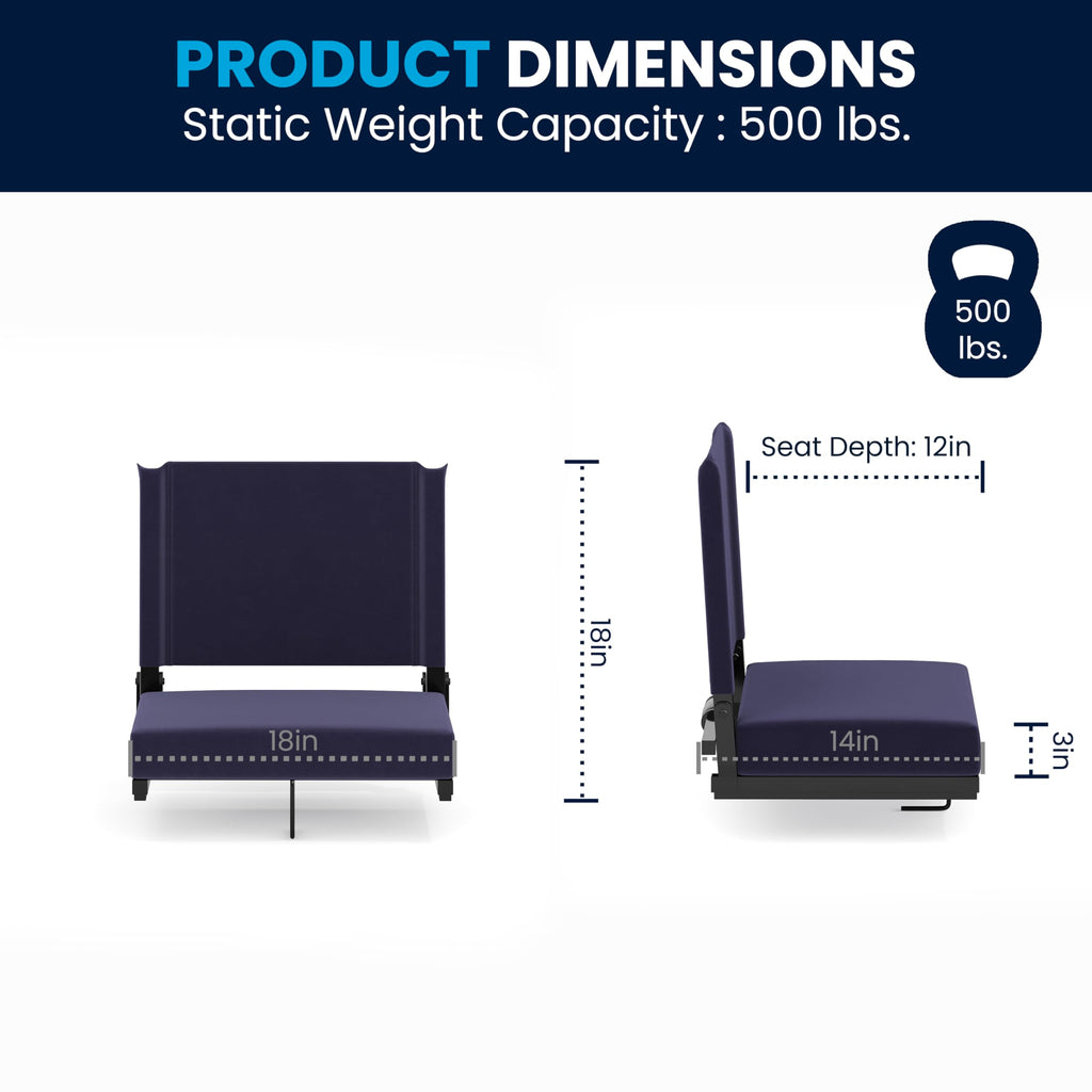 Portable Folding Padded Stadium Chair with Carrying Handle, Navy B3192