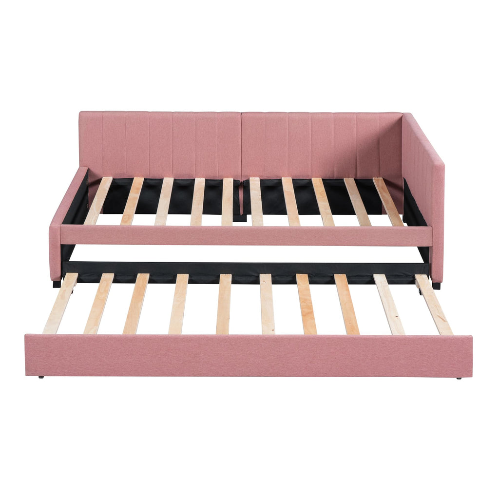 Pink Linen Fabric Twin Size Daybed with Trundle Y56192
