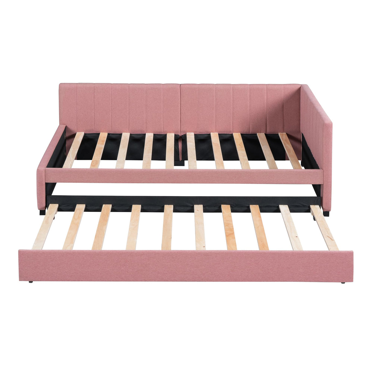 Pink Linen Fabric Twin Size Daybed with Trundle Y56192