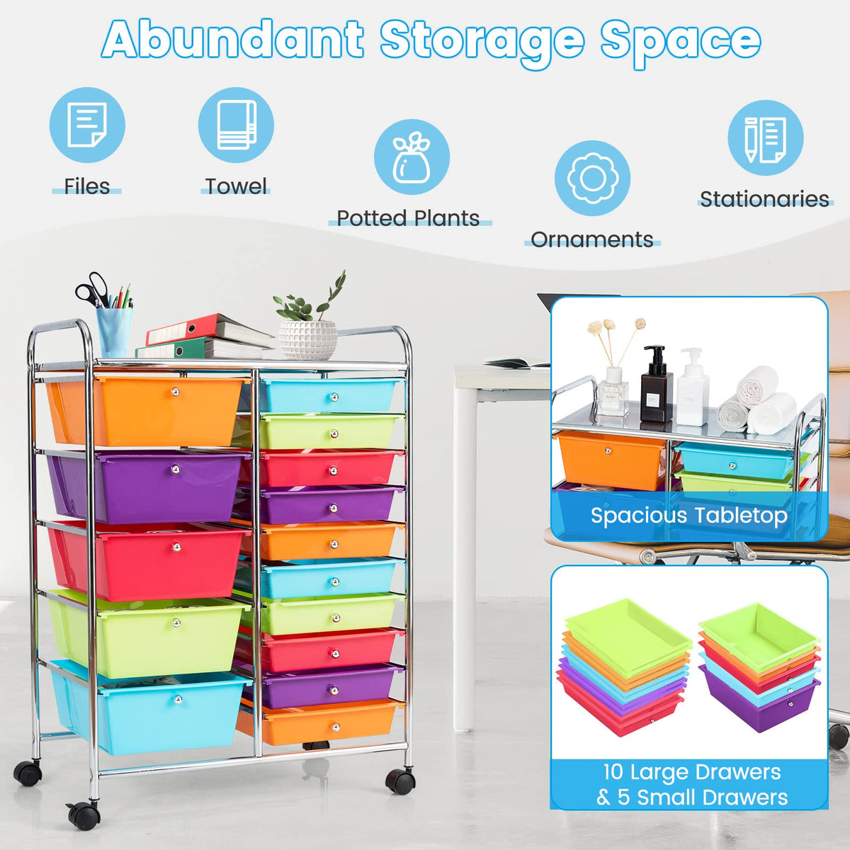Multicolor 15 Drawer Rolling Storage Cart O365176