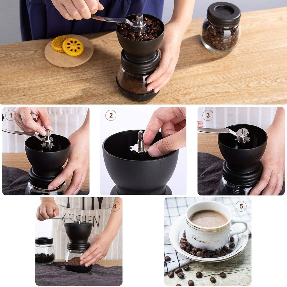 Manual Coffee Grinder with Ceramic Burr and 2 Glass Jars A79914
