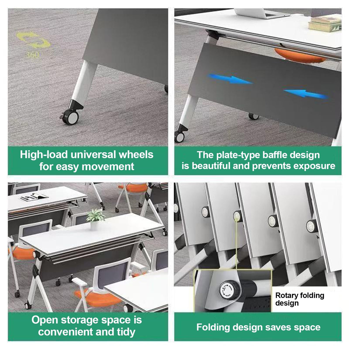 Folding Conference Table with Silent Wheels 120-180cm T114