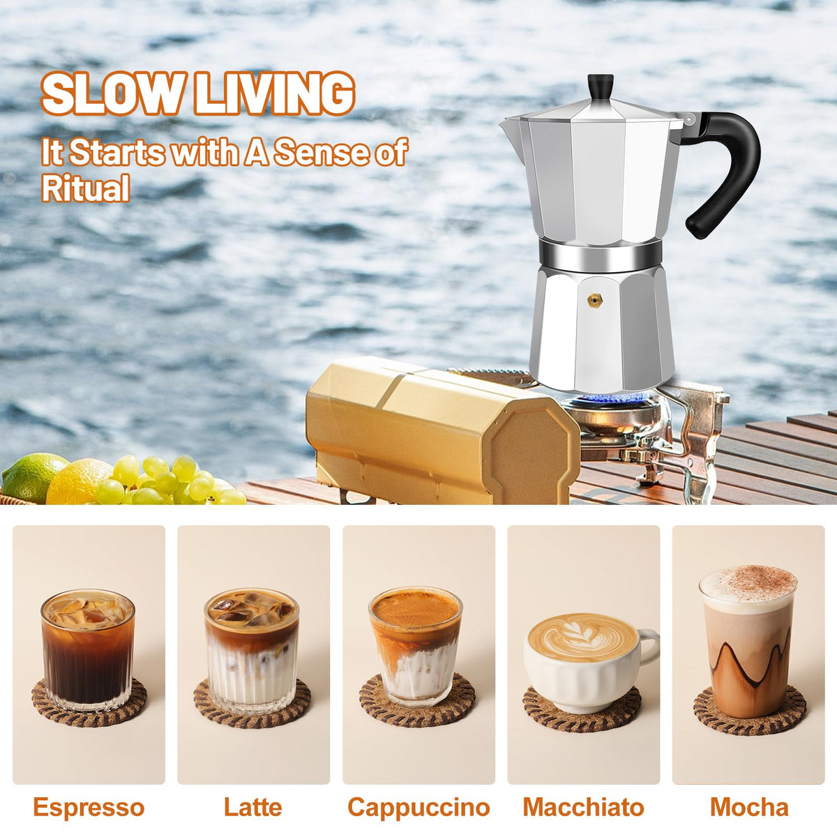 1-2 Cup Aluminum Stovetop Moka Pot Espresso Maker O837