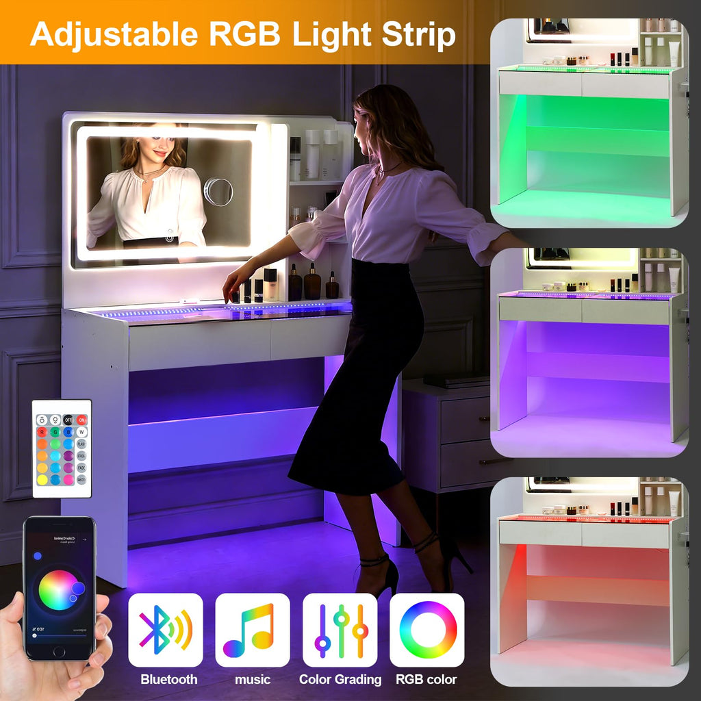 White Makeup Vanity Desk with LED Mirror V3988