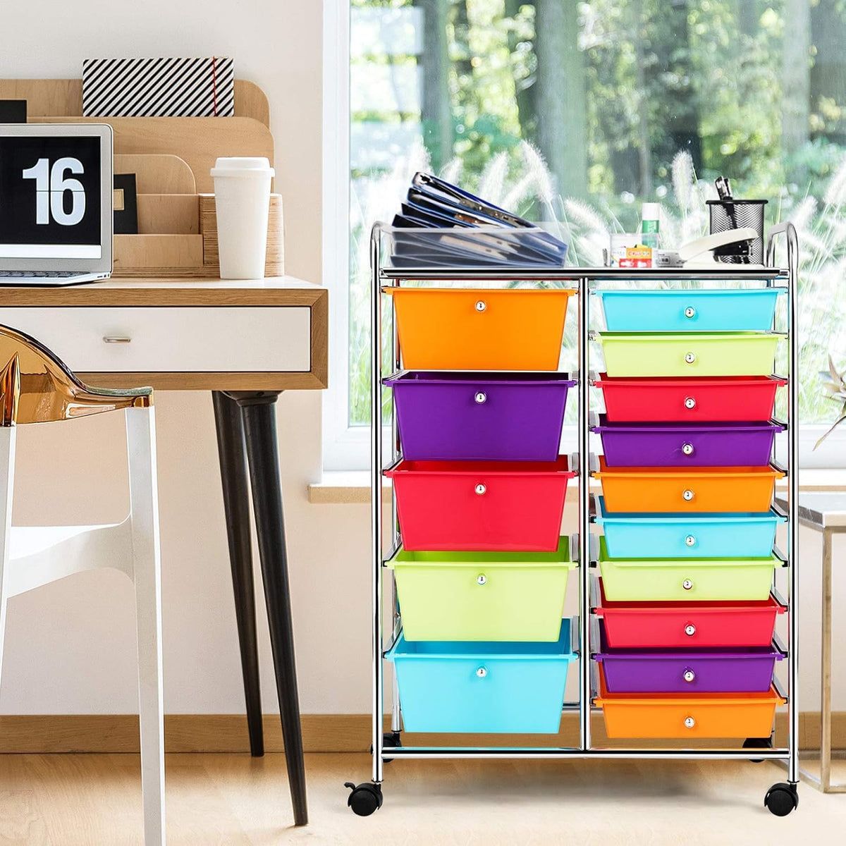 Multicolor 15 Drawer Rolling Storage Cart O365176