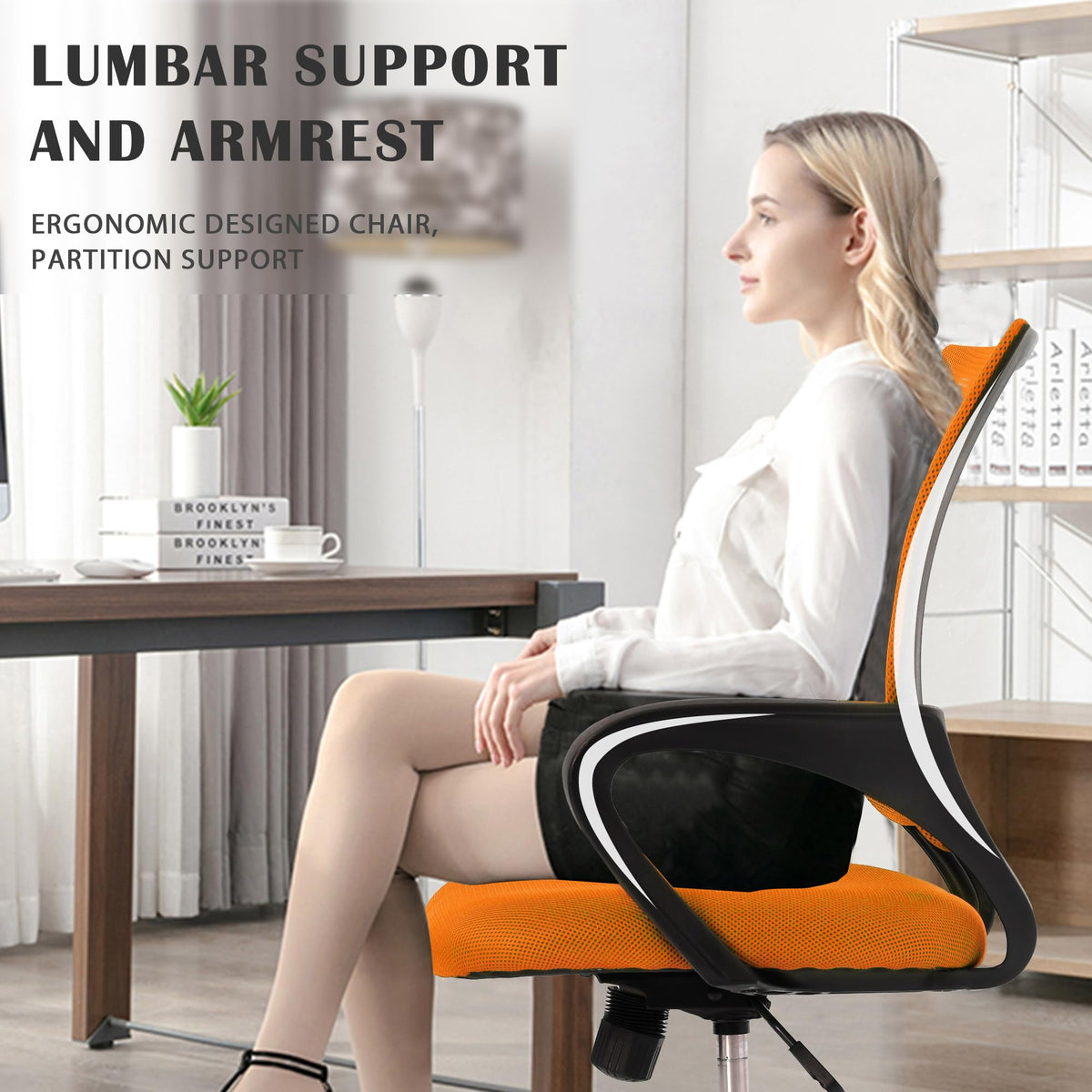 Orange Adjustable Mesh Office Chair with Lumbar Support N617557