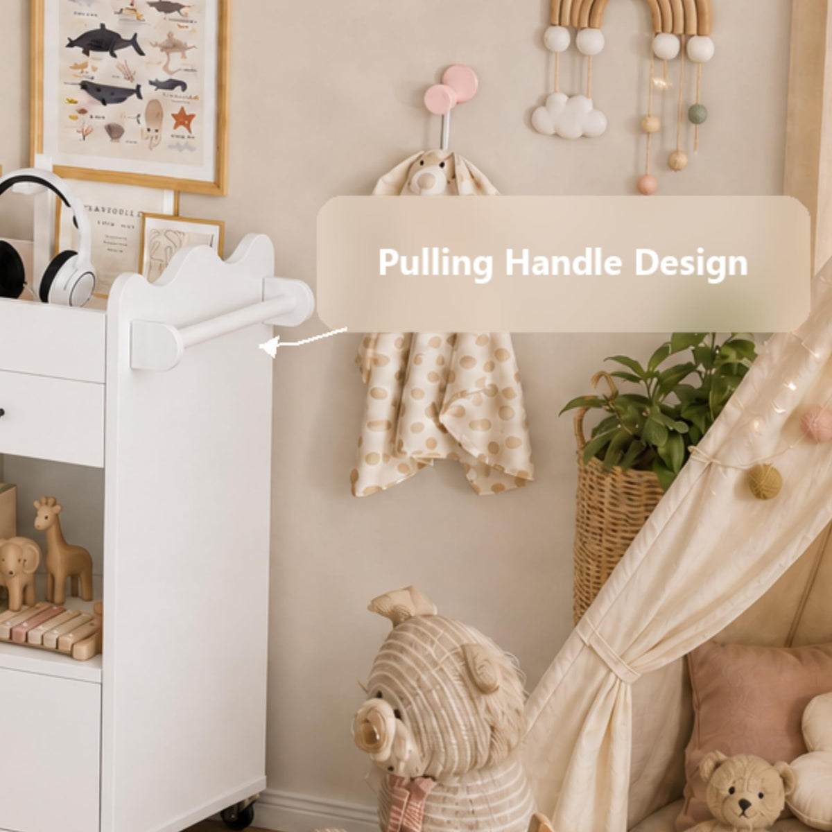 White 2 Drawer Baby Changing Table with Wheels O211