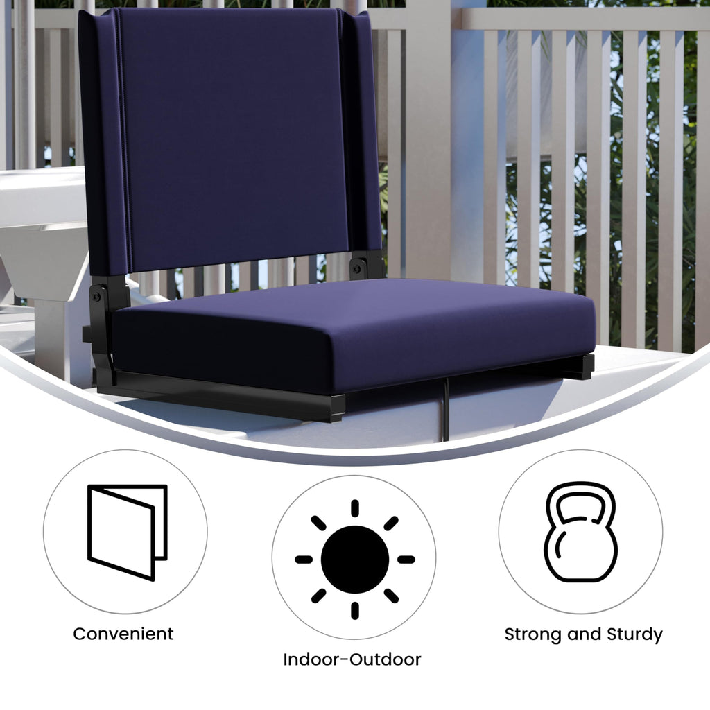 Portable Folding Padded Stadium Chair with Carrying Handle, Navy B3192