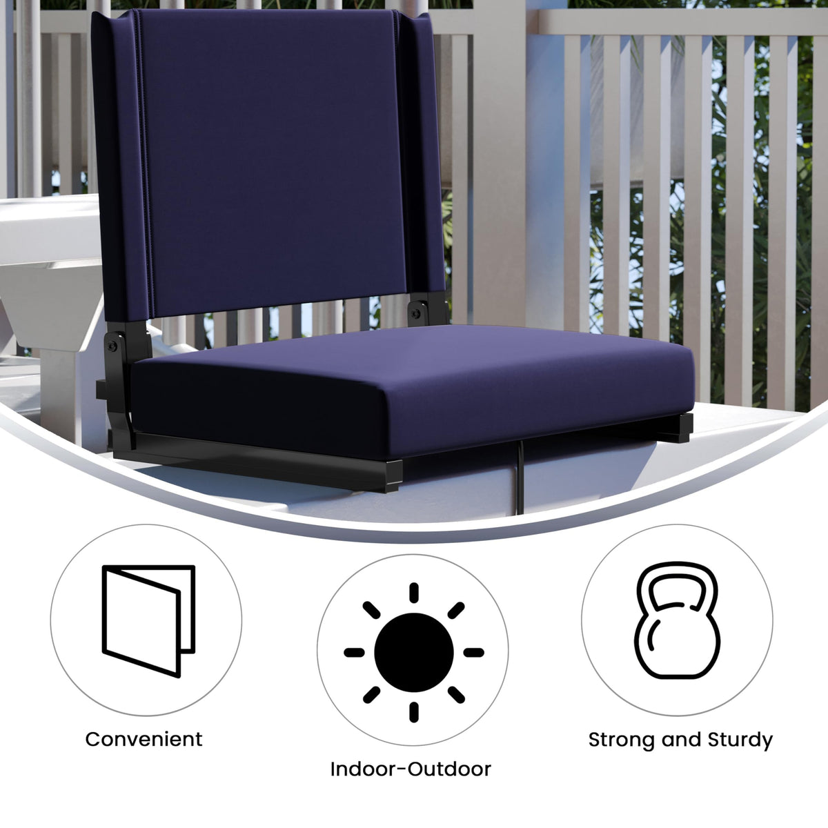 Portable Folding Padded Stadium Chair with Carrying Handle, Navy B3192
