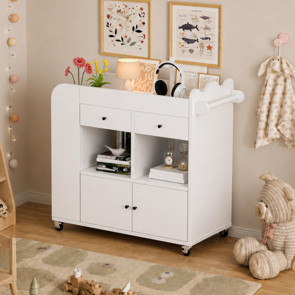 White 2 Drawer Baby Changing Table with Wheels O211