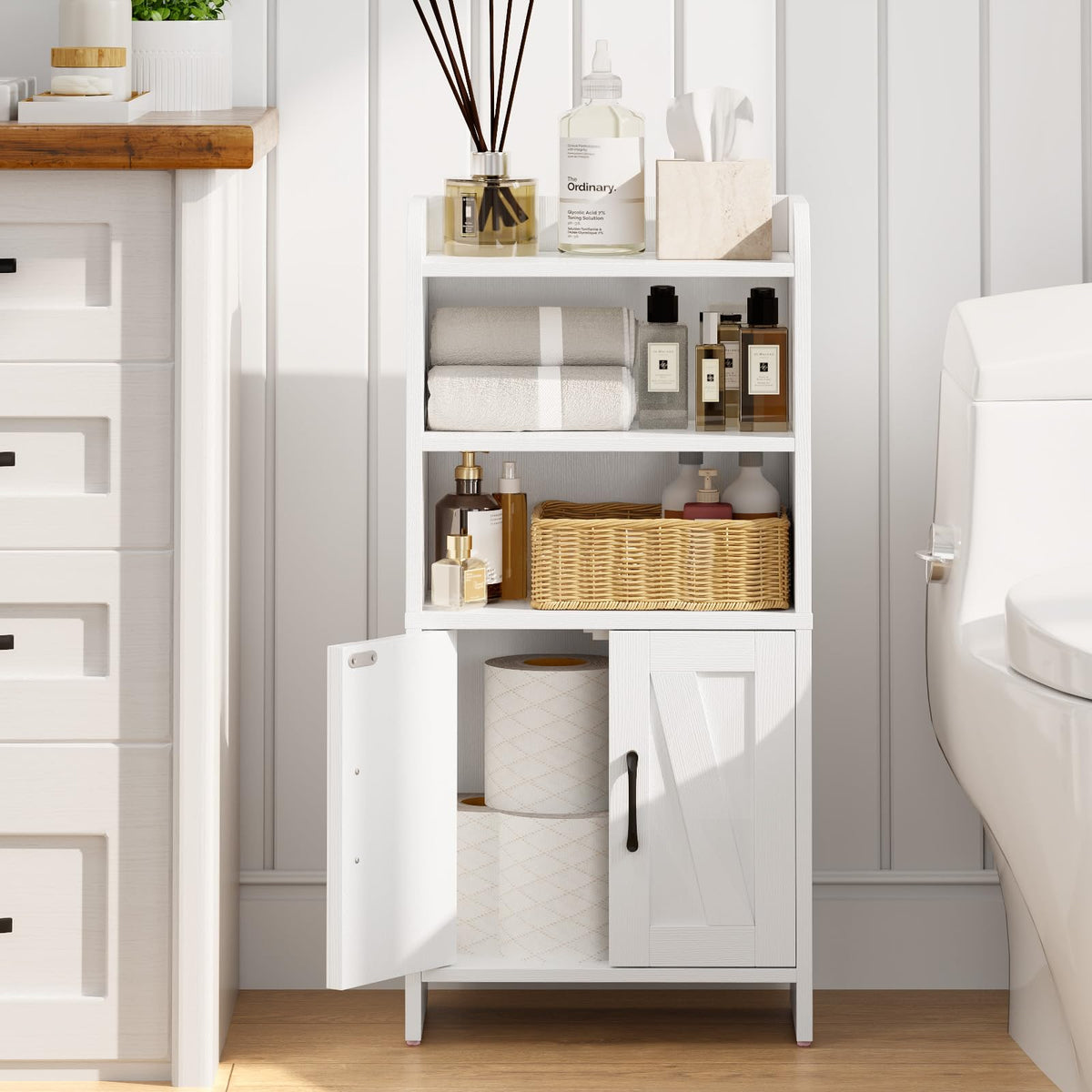 White Small Bathroom Storage Cabinet with 2 Doors and Shelves R692