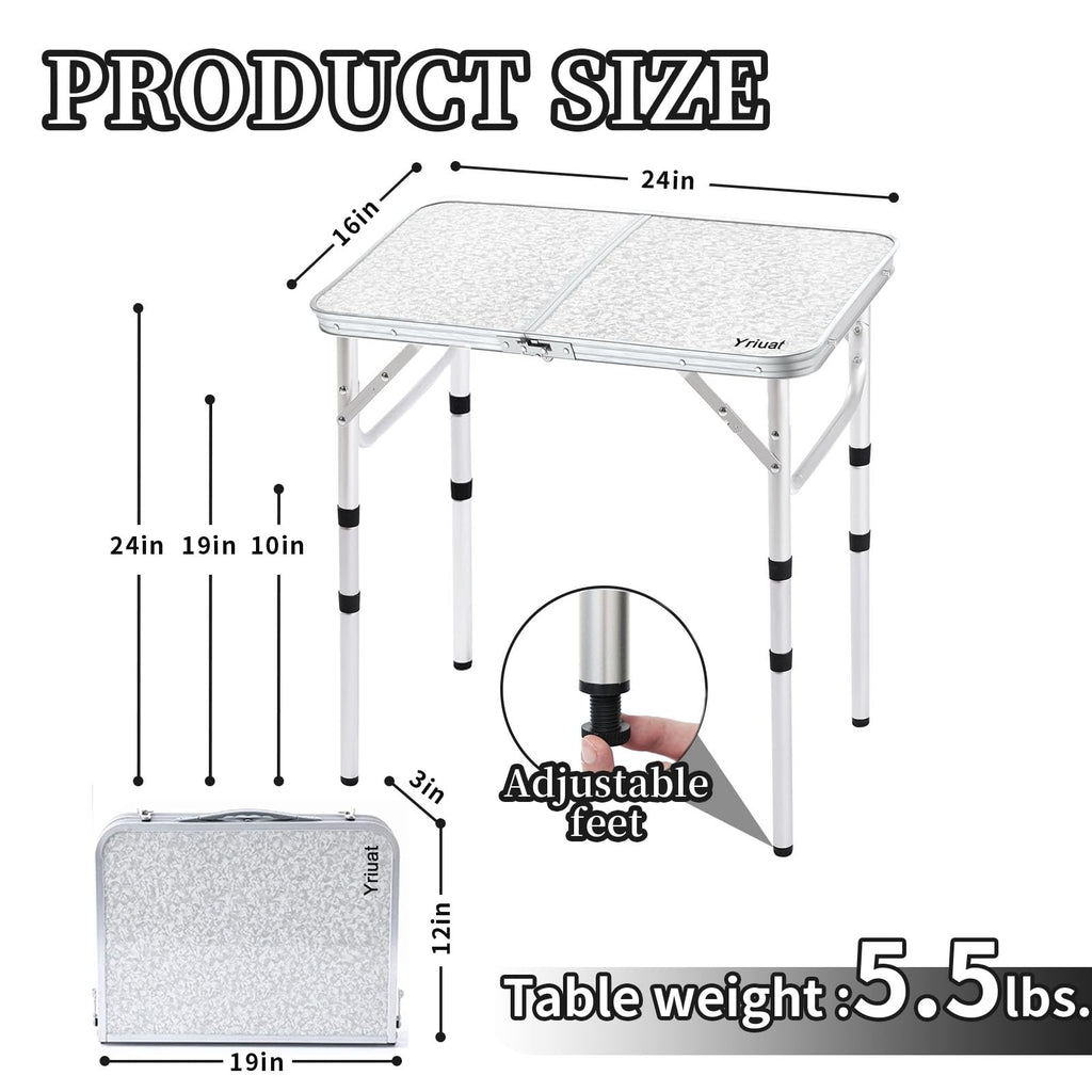 Folding Camping Table, Adjustable Height Portable Picnic Table, 24"x 16" B17820