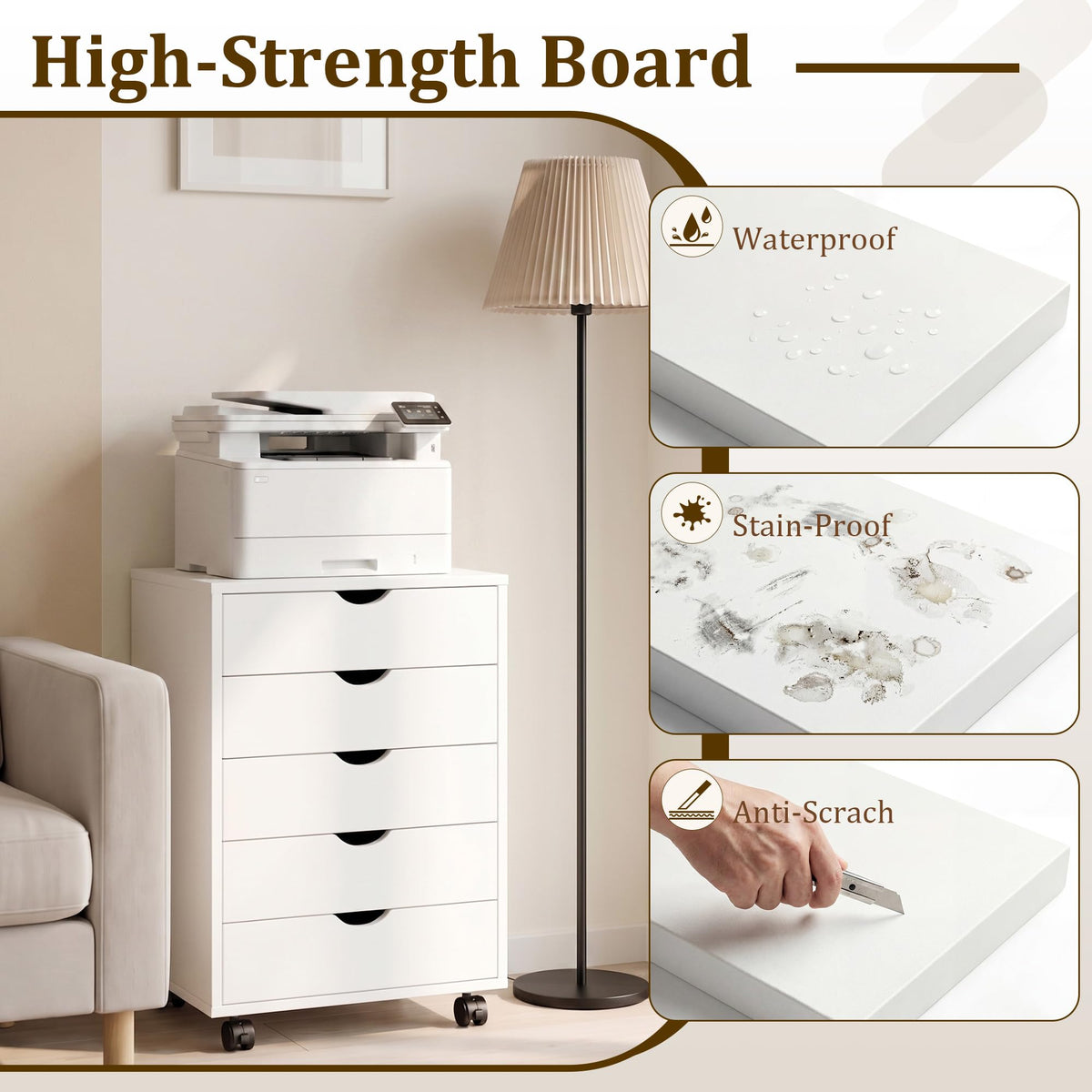 White 5 Drawer Rolling Storage Cabinet W23380