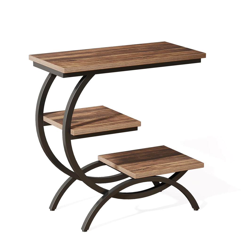C-Shaped 3-Tier End Table with Curved Metal Frame D86036