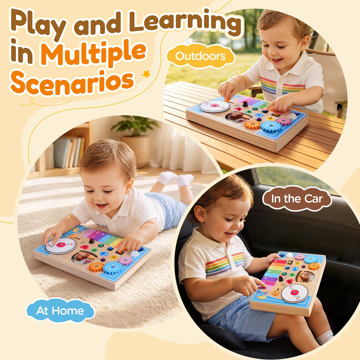 Wooden Montessori Busy Board with Piano Keyboard A6959