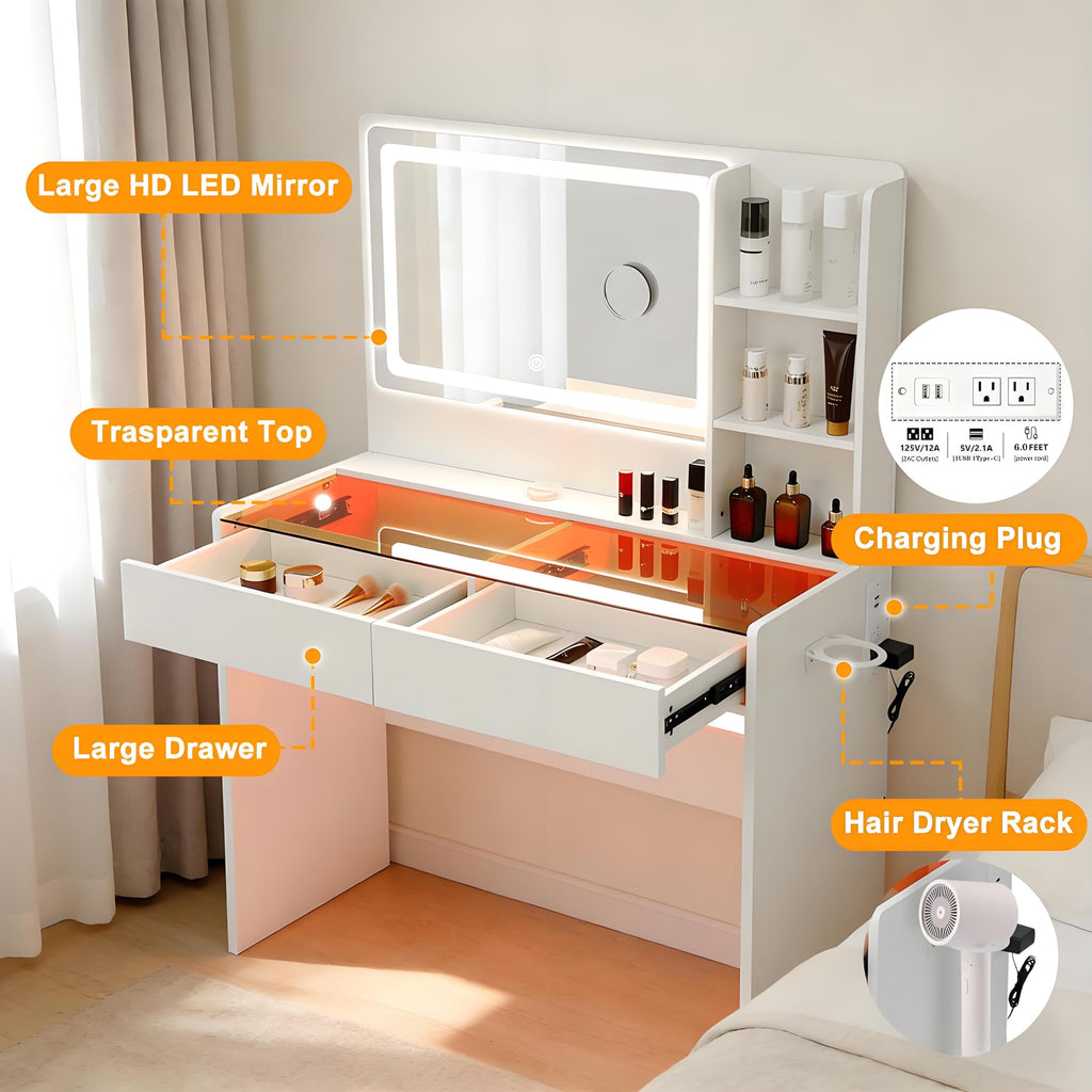 White Makeup Vanity Desk with LED Mirror V3988