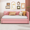 Pink Linen Fabric Twin Size Daybed with Trundle Y56192